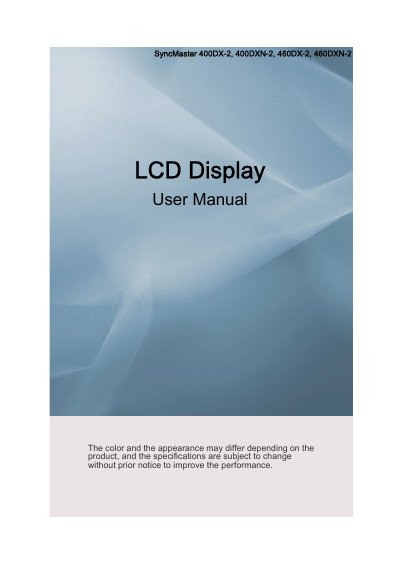 samsung SyncMaster 400DX-2 400DXN-2 460DX-2 460DXN-2 LCD Monitor User Manual