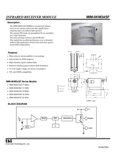 INFRARED RECEIVER MODULE MIM-0KM3ASF  - cover page