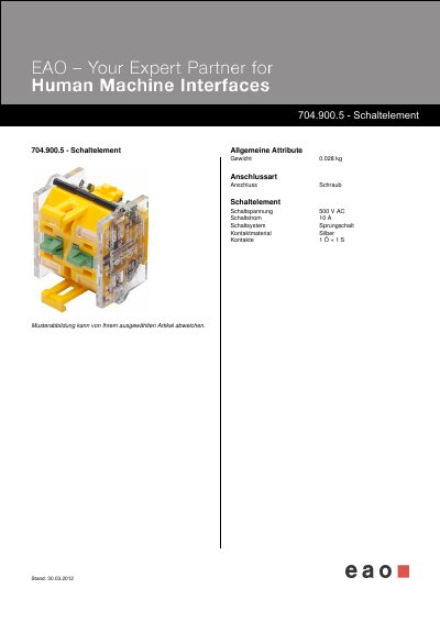 EAO 704.900.5 Switching Element Data Sheet - cover page