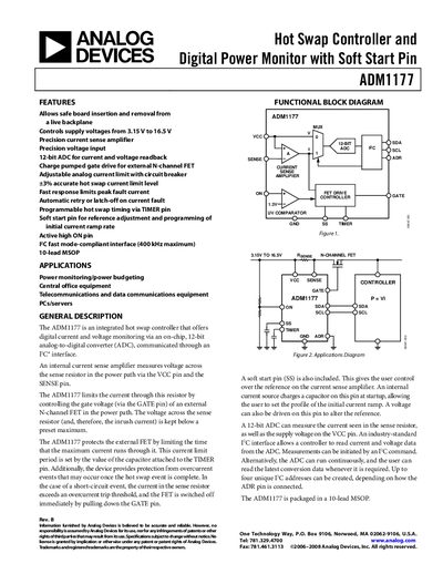 Analog Devices ADM1177 Hot Swap Controller Datasheet - cover page