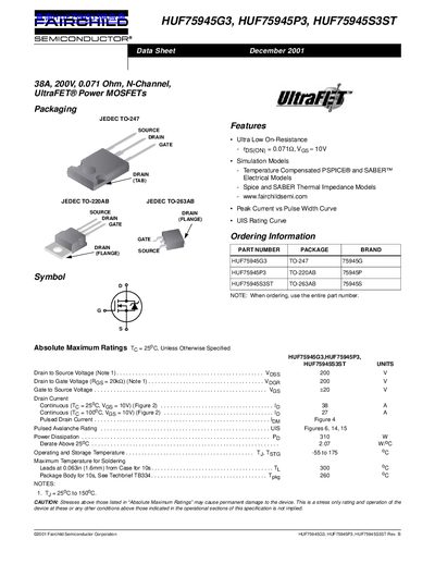 FAIRCHILD HUF75945G3 HUF75945P3 HUF75945S3ST handbook  - cover page