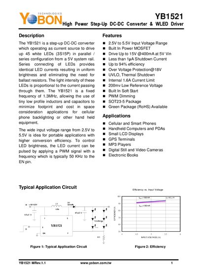 Yobon YB1521 High Power Step-Up DC-DC Converter Datasheet - cover page