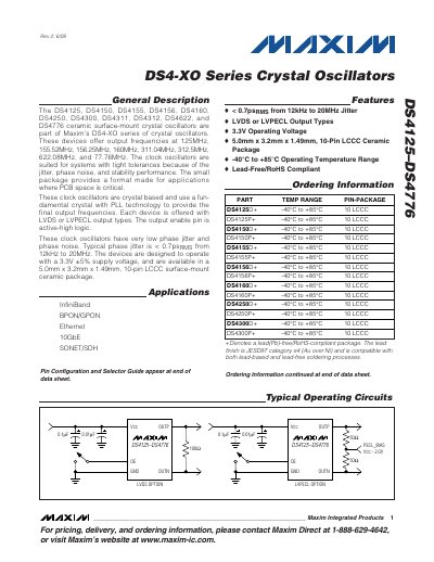 Maxim DS4-XO Series Crystal Oscillators Datasheet - cover page