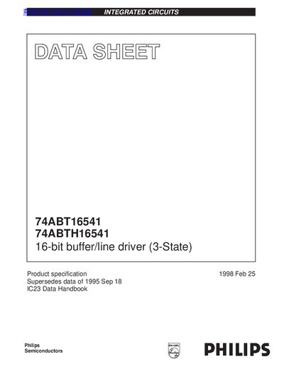 PHILIPS 74ABT16541 74ABTH16541 16-bit buffer/line driver (3-State) handbook - cover page