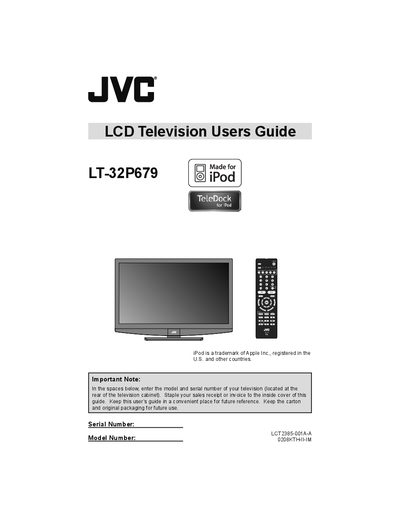 JVC LT-32P679 Television User Guide - cover page