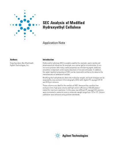 Agilent SEC Analysis of Modified Hydroxyethyl Cellulose Application Note - cover page
