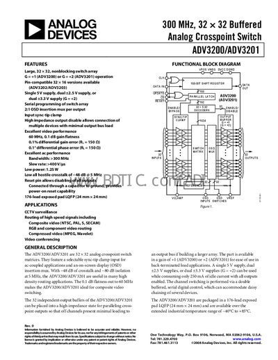 Analog Devices ADV3200/ADV3201 Analog Crosspoint Switch Datasheet - cover page