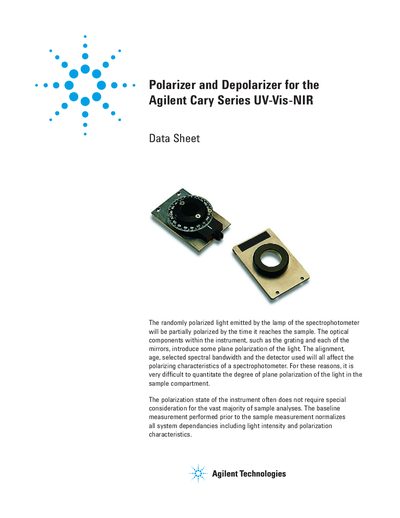 Agilent Polarizer and Depolarizer for Cary Series UV-Vis-NIR Datasheet - cover page
