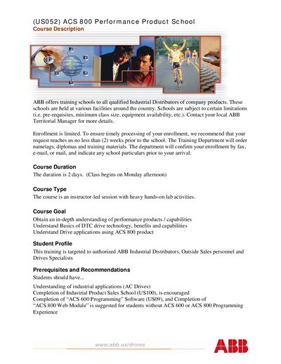ABB (US052) ACS 800 Performance Product School Manual - cover page