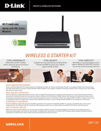 D-Link DKT-110 Wireless G Starter Kit User Manual - cover page