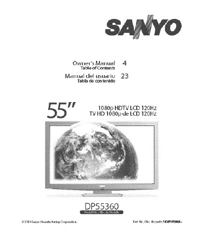 Sanyo DP55360 1080p HDTV Owner's Manual - cover page