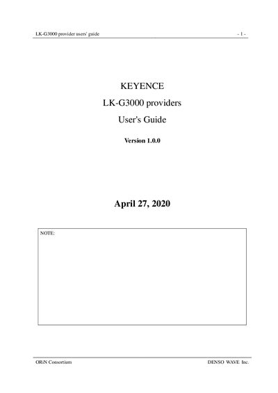 KEYENCE LK-G3000 Provider User's Guide