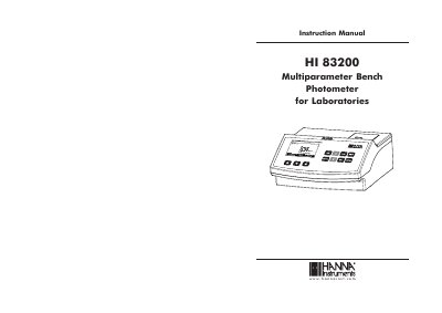 Hanna Instruments HI 83200 Multiparameter Bench Photometer Instruction Manual - cover page