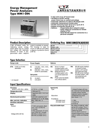 Shahghsl Tubthong Electric Equipment WM1-DIN Power Analyzer User Manual - cover page