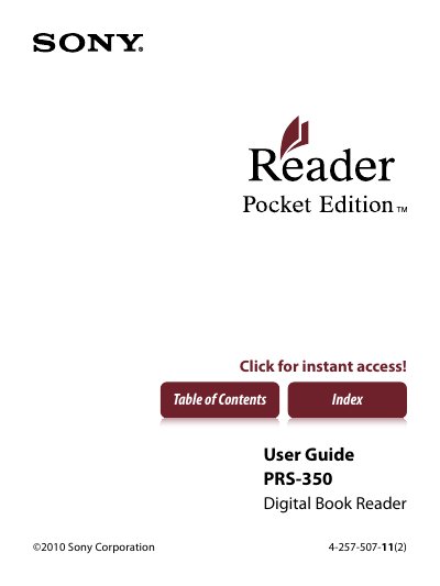 Sony PRS-350 Digital Book Reader User Guide - cover page