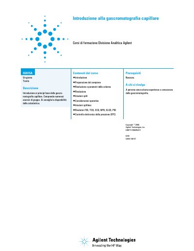 Agilent Introduzione alla gascromatografia capillare (H2615A) Manual - cover page