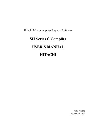 Hitachi SH Series C Compiler User Manual - cover page