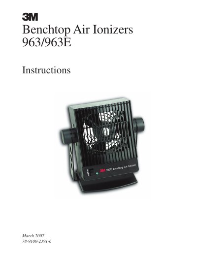3M 963/963E Benchtop Air Ionizer Manual - cover page