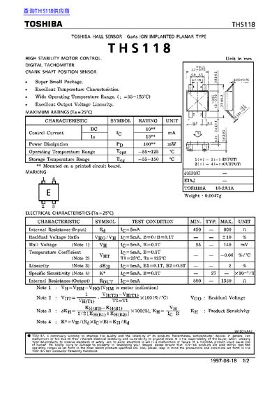 Toshiba THS118 Hall Sensor Datasheet - cover page