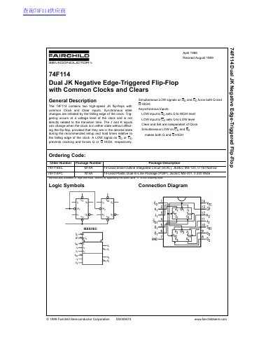 Fairchild Semiconductor 74F114 Dual JK Flip-Flop Datasheet