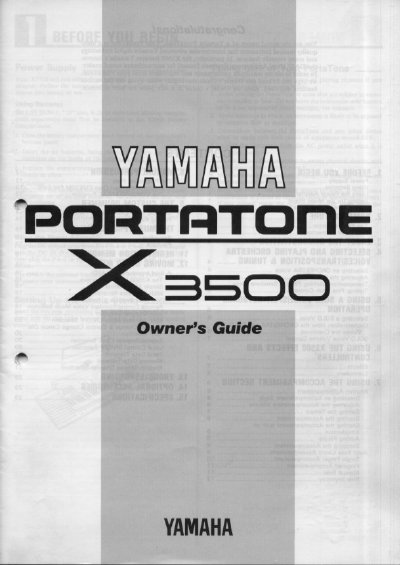 Yamaha X3500 PortaTone Owner's Guide