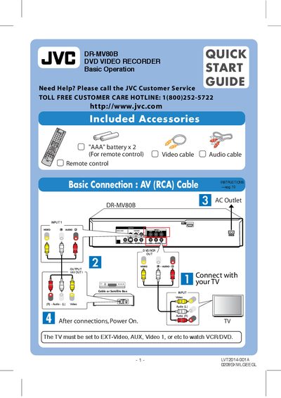 JVC DR-MV80B DVD Video Recorder Quick Start Guide