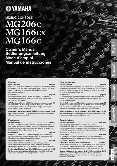 Yamaha MG206C/MG166CX/MG166C Mixing Console Owner's Manual