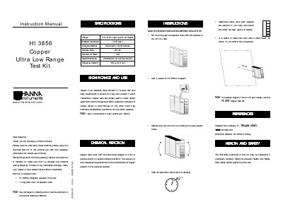 Hanna Instruments HI 3856 Copper Ultra Low Range Test Kit Instruction Manual - cover page