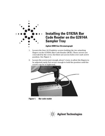 Agilent G1926A Bar Code Reader Installation on G2614A Tray Manual