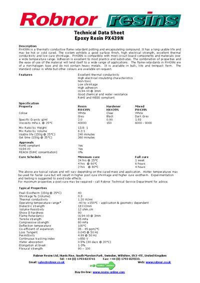 Robnor Resins PX439N Epoxy Resin Technical Data Sheet - cover page