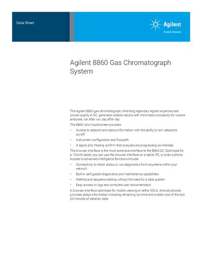 Agilent 8860 Gas Chromatograph Data Sheet - cover page
