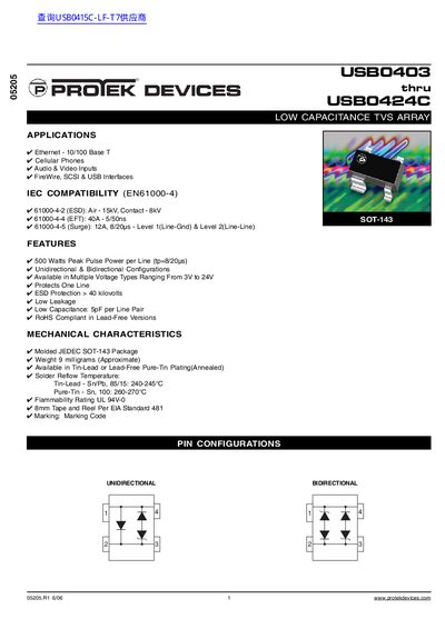 ProTek Devices USB0403 Datasheet - cover page