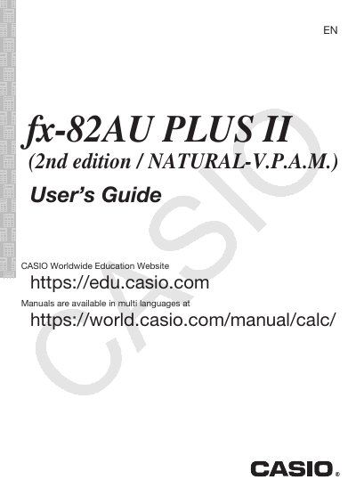 Casio fx-82AU PLUS II Scientific Calculator User Guide - cover page