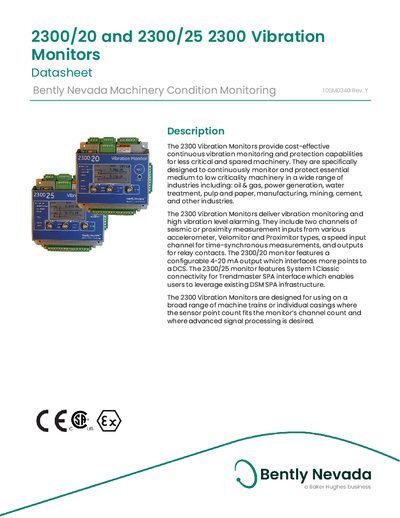 Bently Nevada 2300/20 and 2300/25 Vibration Monitors Datasheet