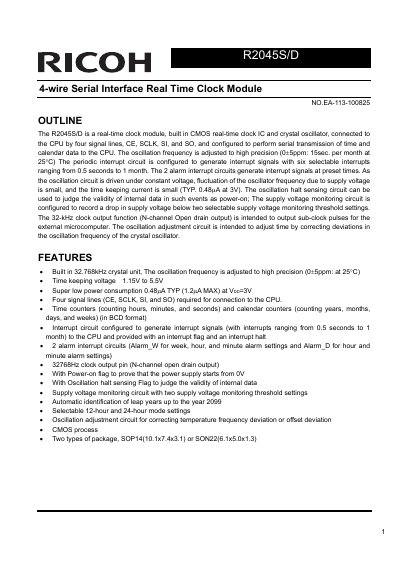 Ricoh R2045S/D Real Time Clock Module Datasheet - cover page