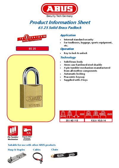 ABUS - 65 25 25 42 12 13.5 13.5 4 Application  - cover page