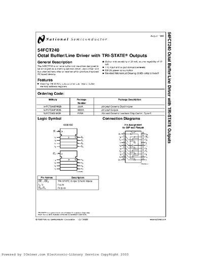 National Semiconductor 54FCT240 Octal Buffer/Line Driver Datasheet - cover page