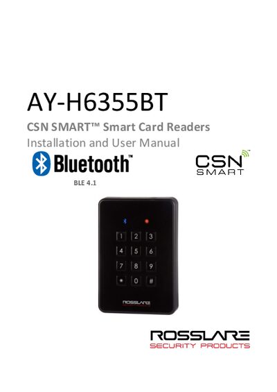 Rosslare AY-H6355BT Smart Card Reader Installation and User Manual - cover page