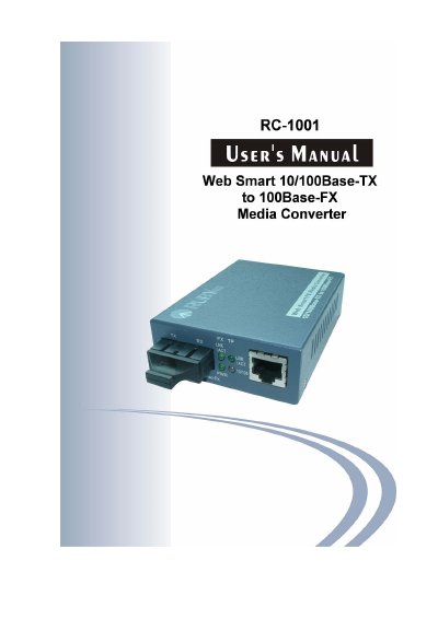 Web Smart RC-1001 10/100Base-TX to 100Base-FX Media Converter User Manual - cover page
