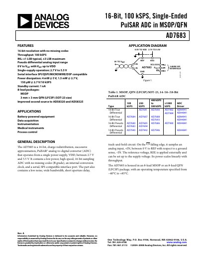 Analog Devices AD7683 Datasheet - cover page