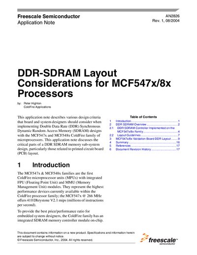 Freescale MCF547x/8x DDR‑SDRAM Layout Considerations Application Note - cover page