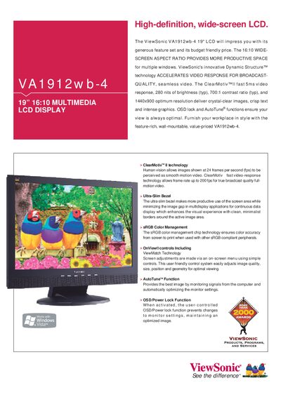 ViewSonic VA1912wb-4 19 16:10 MULTIMEDIA LCD DISPLAY Manual