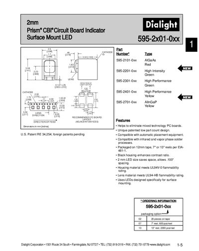 Dialight 595-2x01-0xx Surface Mount LED Datasheet - cover page