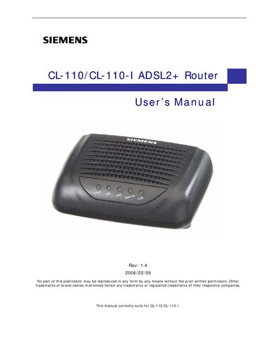 SIEMENS CL-110/CL-110-I ADSL2+ Router User Manual - cover page