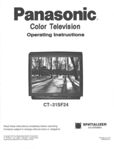 Panasonic CT-31SF24 Color Television Operating Instructions - cover page