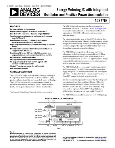Analog Devices ADE7768 Energy Metering IC Datasheet - cover page