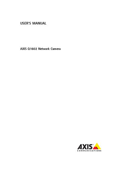 Axis Q1602 Network Camera User Manual - cover page