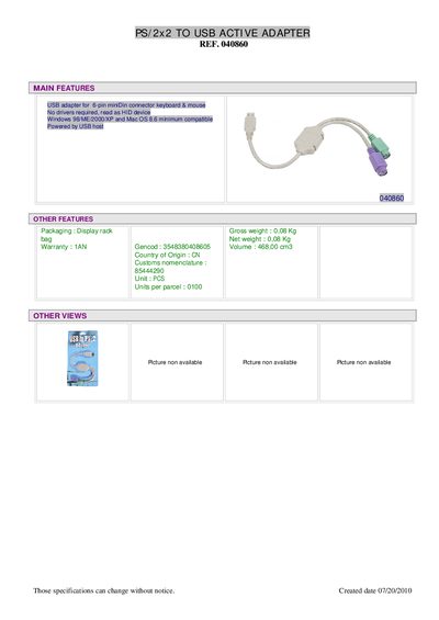 040860 Adapter Product Leaflet - cover page
