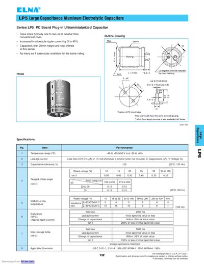 ELNA LP5 Large Capacitance Aluminum Electrolytic Capacitors Datasheet - cover page