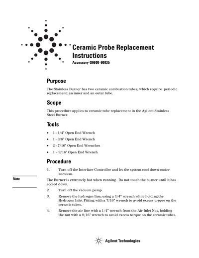 Agilent G6600-60035 Ceramic Probe Replacement Instructions - cover page